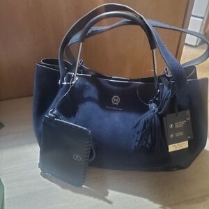 HOUSE OF HARLOW 1960. NWT NAVY BLUE. LUXE SATCHEL. faux suede